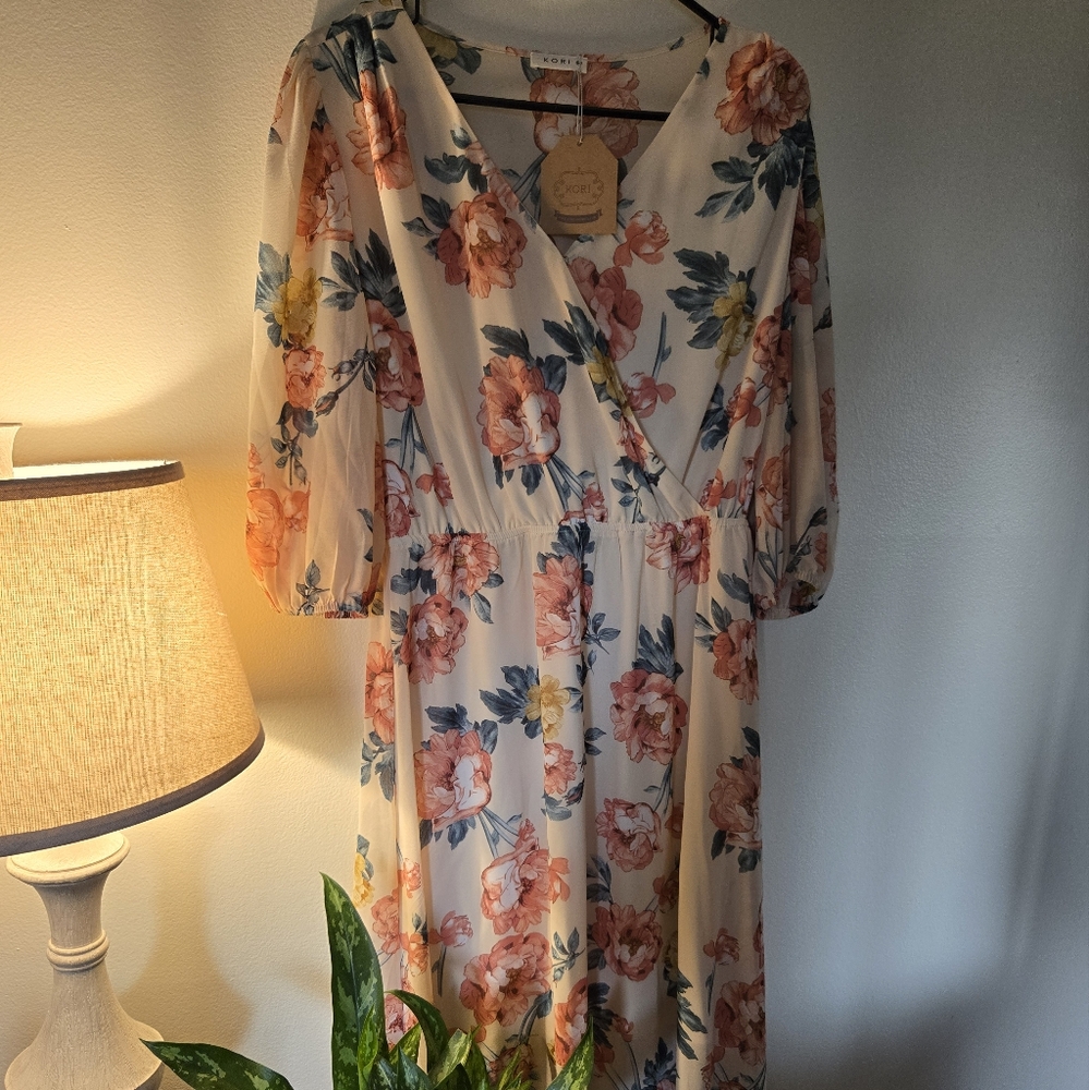 Kori Floral Long Sleeve Dress - Pink and Blue